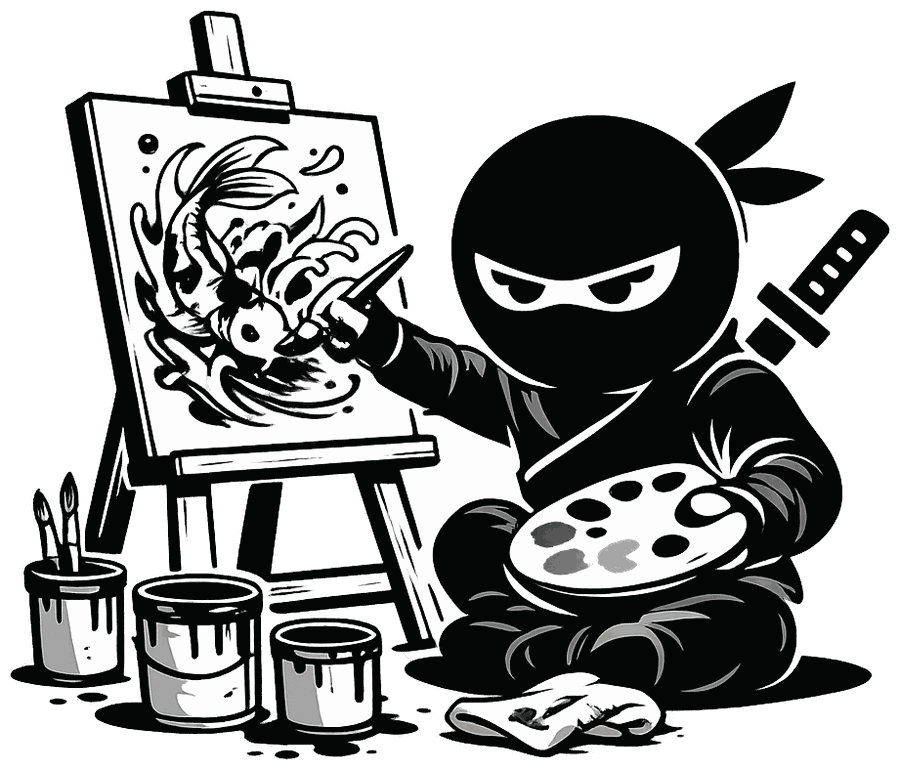 Kumo painting a koi on canvas