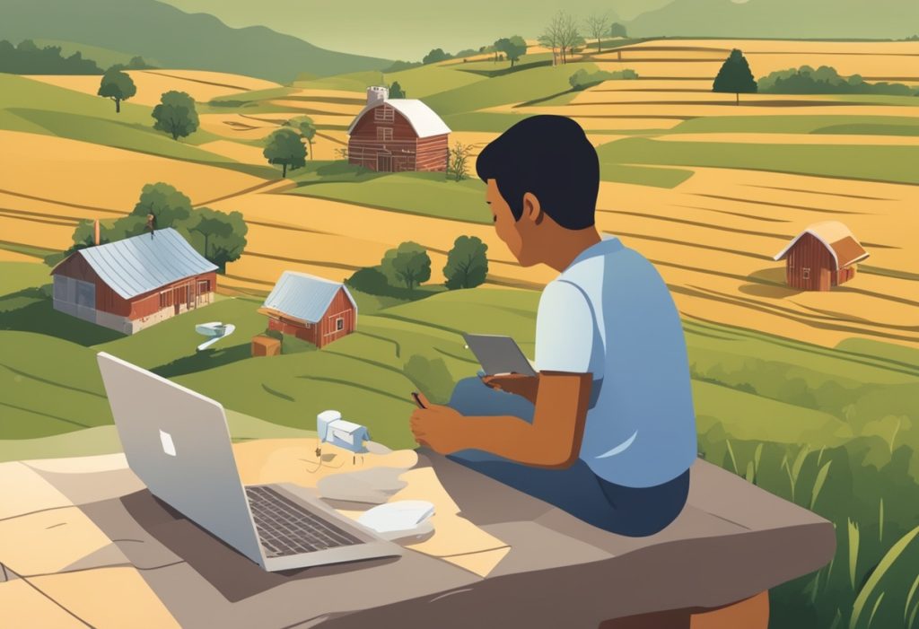 Starlink satellite dish in a rural setting providing internet access for remote work.